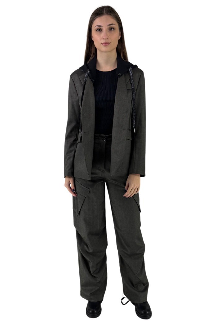 Celye giacca monopetto in misto viscosa con cappuccio fw24c0510 [db78649a]