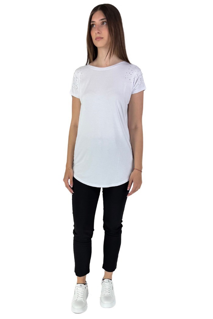 Fresh Flower t-shirt lunga con borchiette fd257 [1661f689]