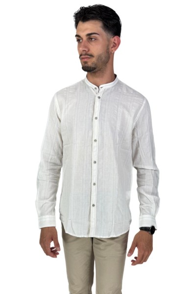 Philotinto camicia coreana in misto lino e cotone 25s01ca Lincot360 barre — 805219040074657_1