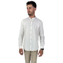 Philotinto camicia coreana in misto lino e cotone 25s01ca Lincot360 barre [e09009fb]