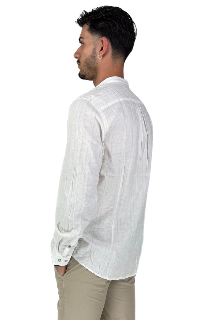 Philotinto camicia coreana in misto lino e cotone 25s01ca Lincot360 barre [39b64af6]