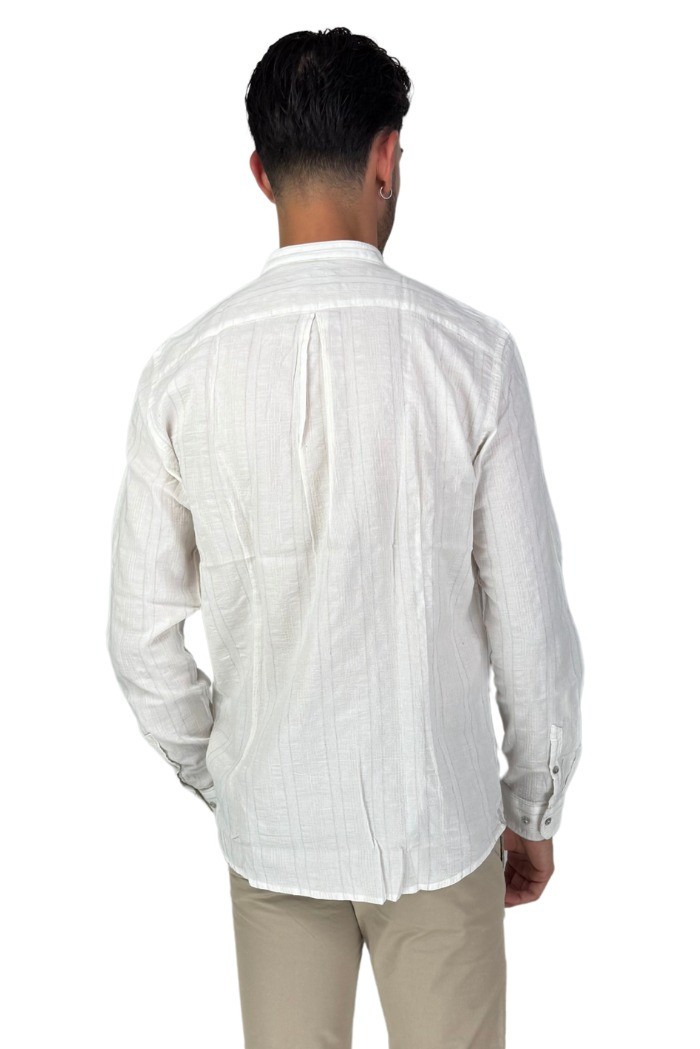 Philotinto camicia coreana in misto lino e cotone 25s01ca Lincot360 barre [8eab8bf2]