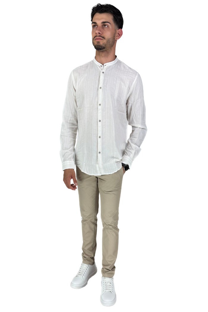 Philotinto camicia coreana in misto lino e cotone 25s01ca Lincot360 barre [8bfbccec]