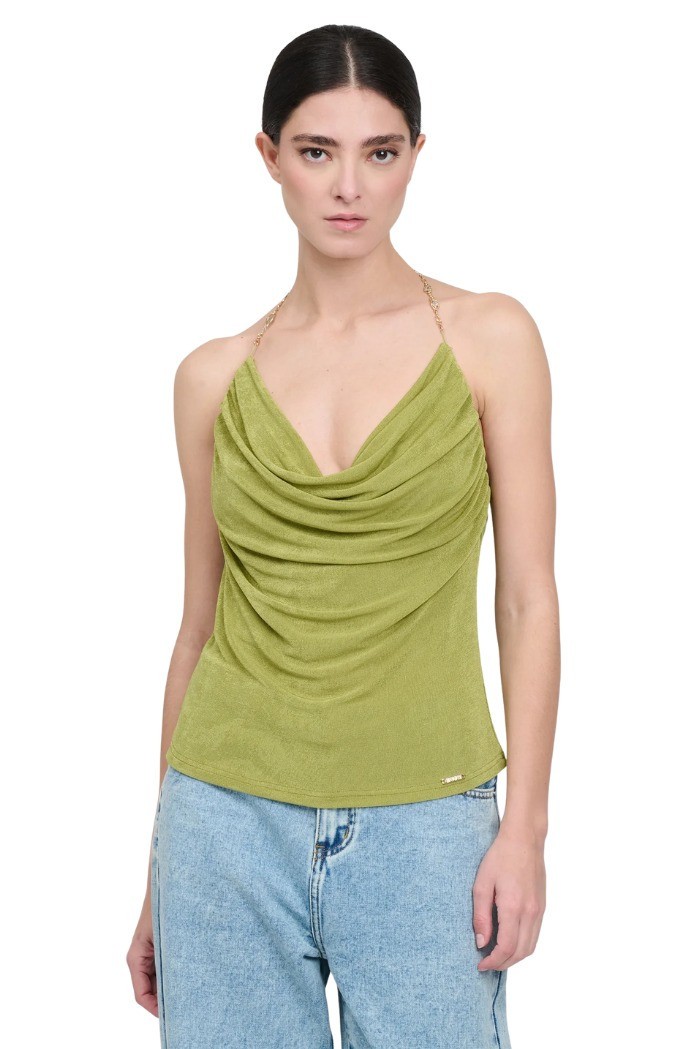 Influencer top in crepe con scollo drappeggiato 03y133 [d55d27de]