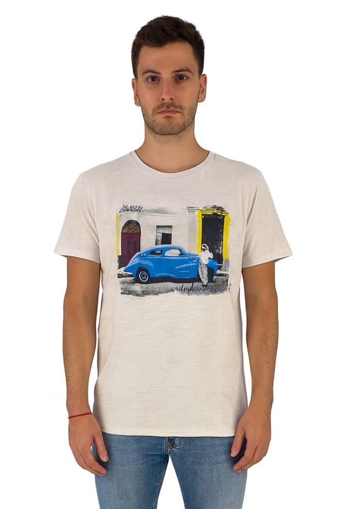 Guy t-shirt in cotone fiammato con stampa ed orli vivi Cabrio959-sb m48865 [1a2de49d]