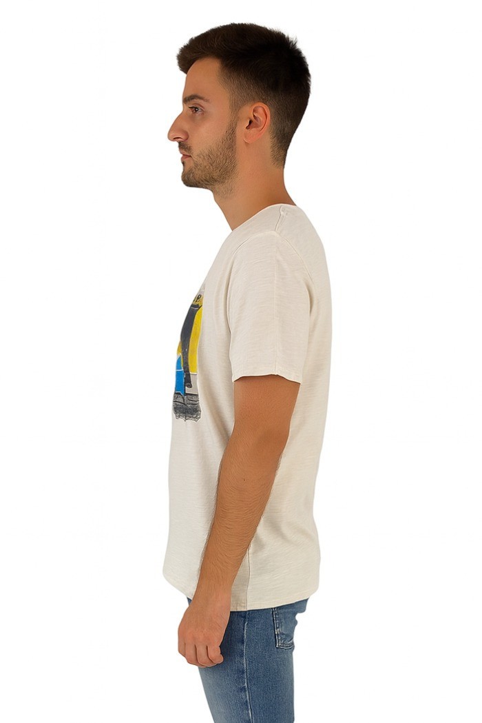 Guy t-shirt in cotone fiammato con stampa ed orli vivi Cabrio959-sb m48865 [c30ba790]