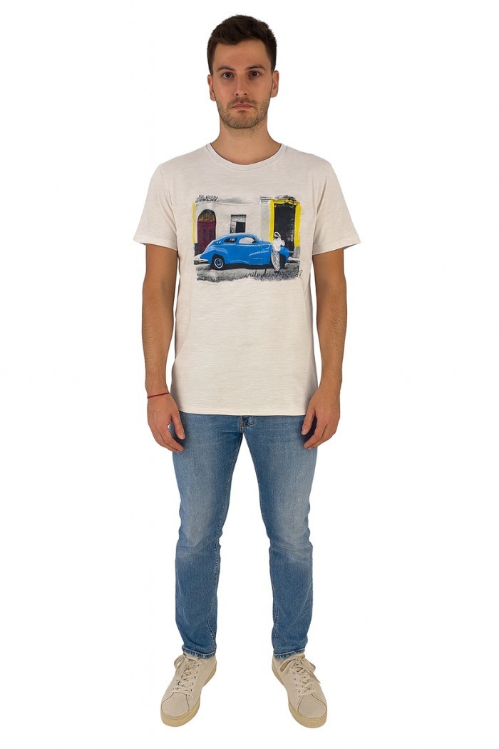 Guy t-shirt in cotone fiammato con stampa ed orli vivi Cabrio959-sb m48865 [7146218a]