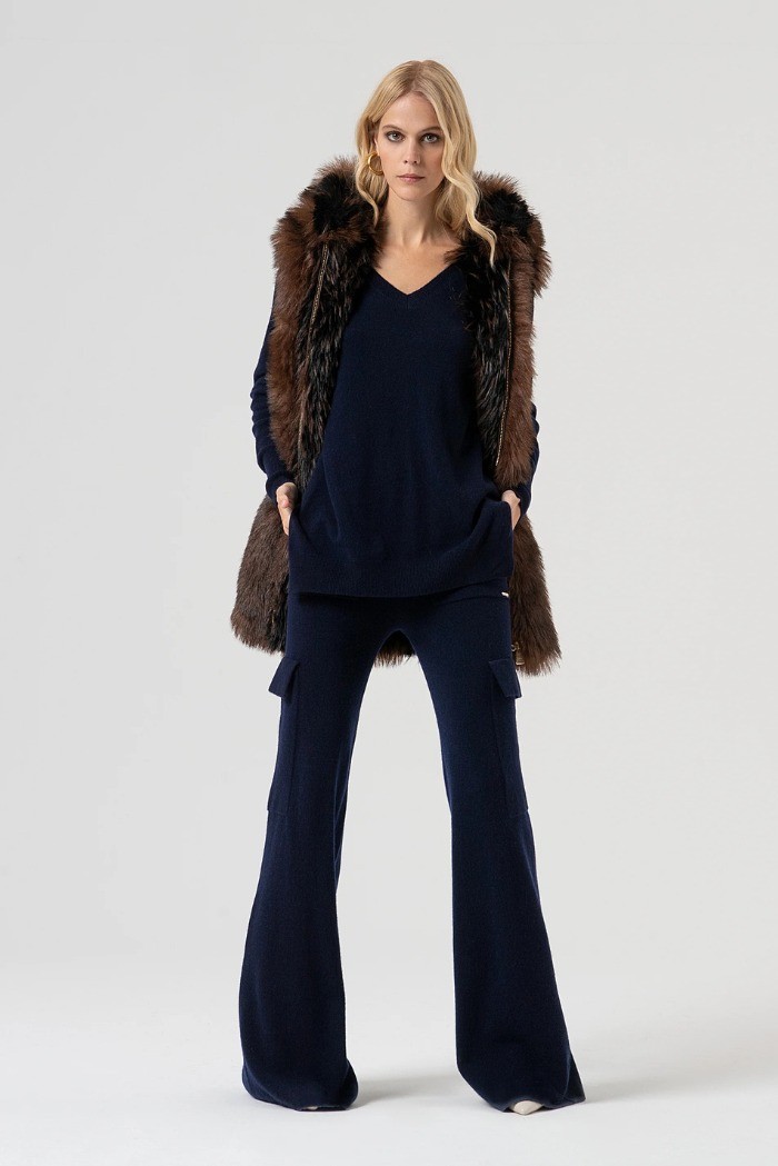 Fracomina pantalone flare in maglia di lana fr25wvc009k47301 [072b3620]