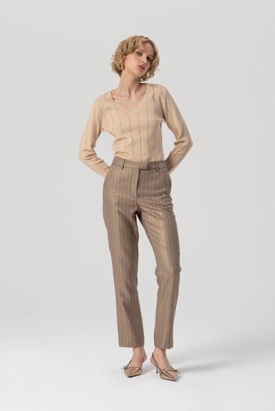 Fracomina pantalone regular a sigaretta in tessuto gessato fs25wv2004w479t4 — 805219040075414_1