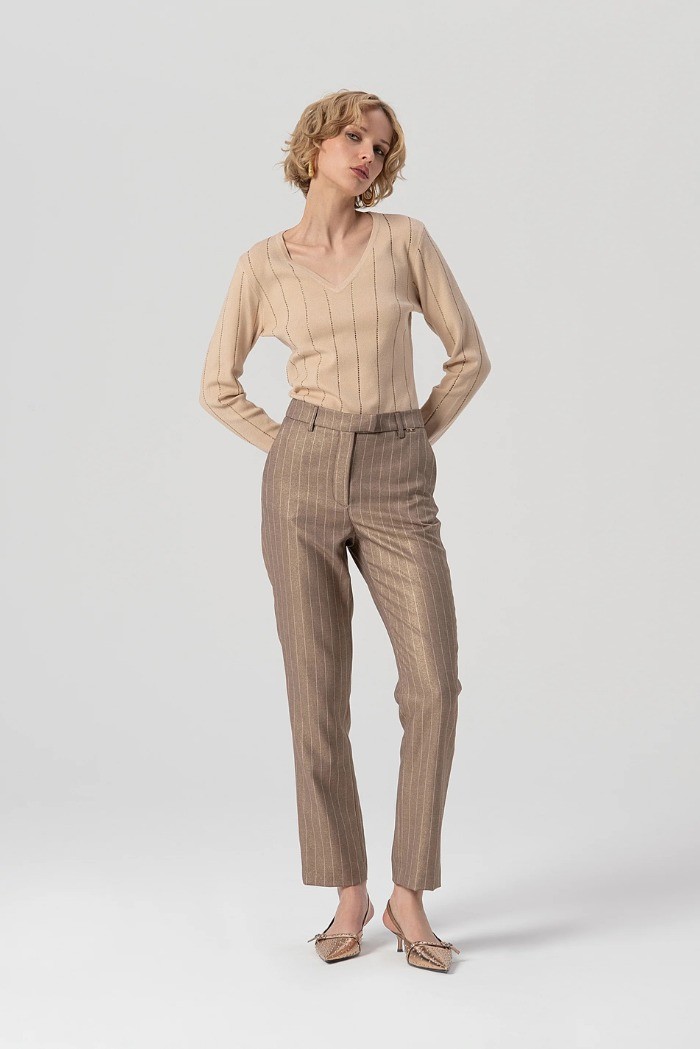 Fracomina pantalone regular a sigaretta in tessuto gessato fs25wv2004w479t4 [205d2190]