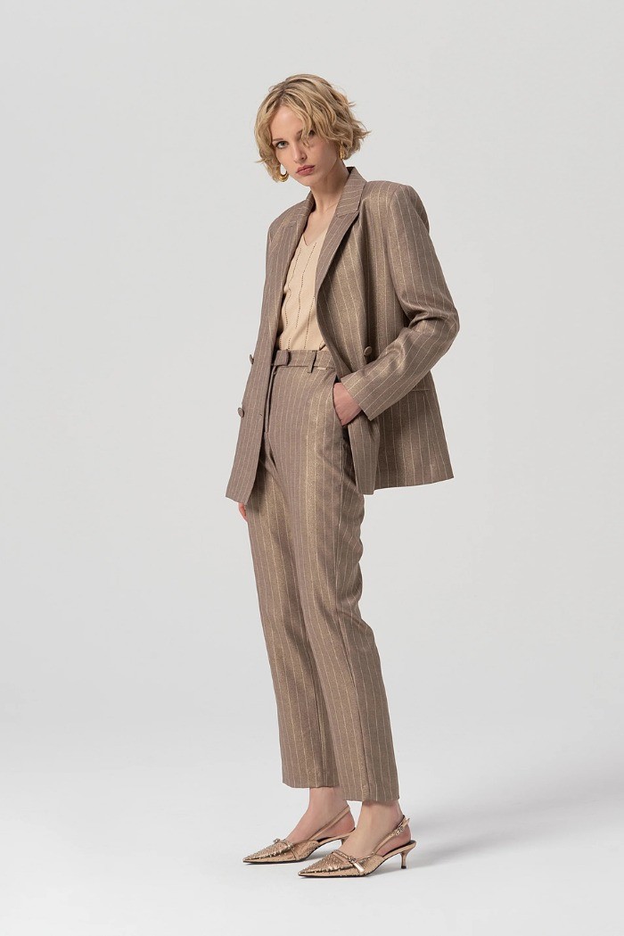 Fracomina pantalone regular a sigaretta in tessuto gessato fs25wv2004w479t4 [4b36e487]