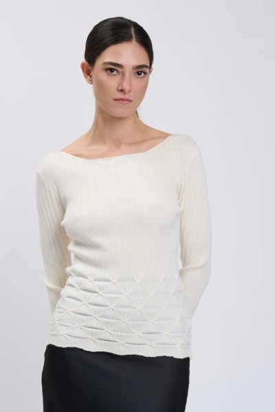 Influencer maglia a costine con scollo ampio 04h93097 [97ac160c]