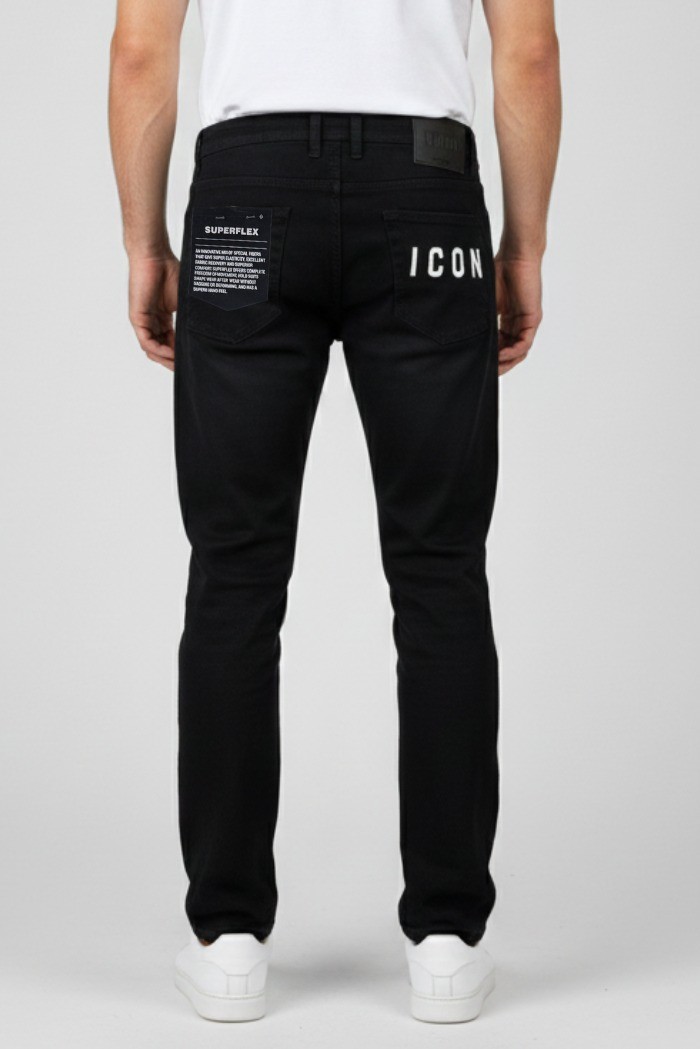 Icon jeans in denim di cotone stretch con stampa logo posteriore icuf2w6d014 [8c13ba2d]