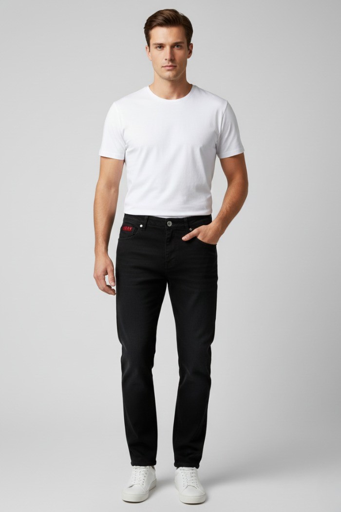 Icon jeans in denim di cotone stretch con stampa logo posteriore icuf2w6d014 [8943fd33]
