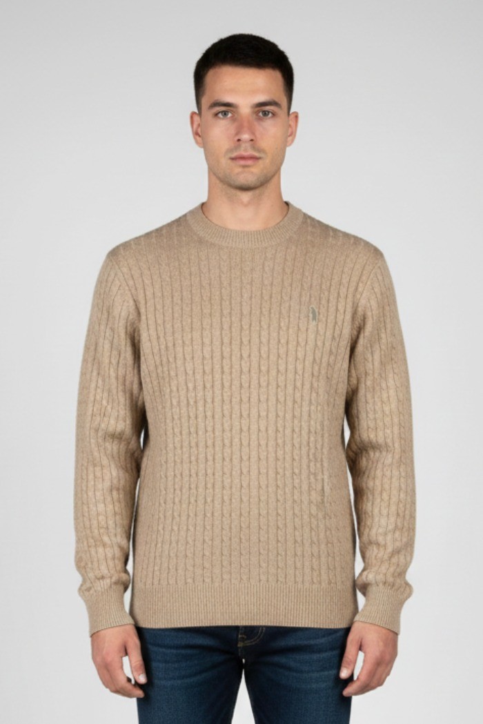Refrigue maglia girocollo in lana e cotone punto treccia 2811w00160 [5629cc5a]