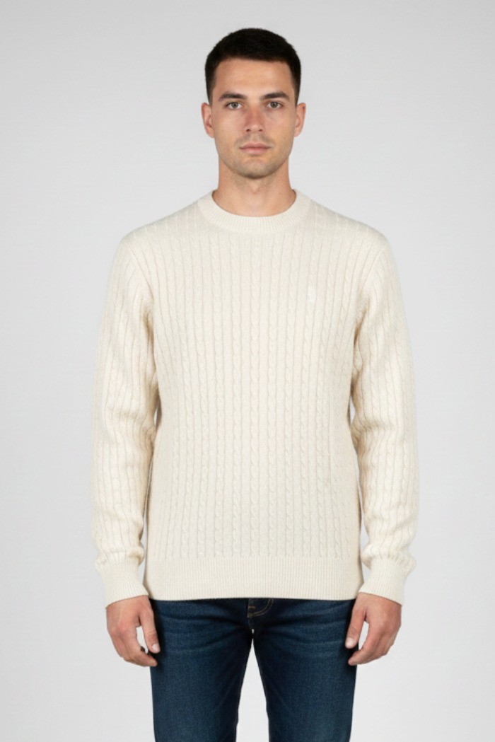 Refrigue maglia girocollo in lana e cotone punto treccia 2811w00160 [be54534a]