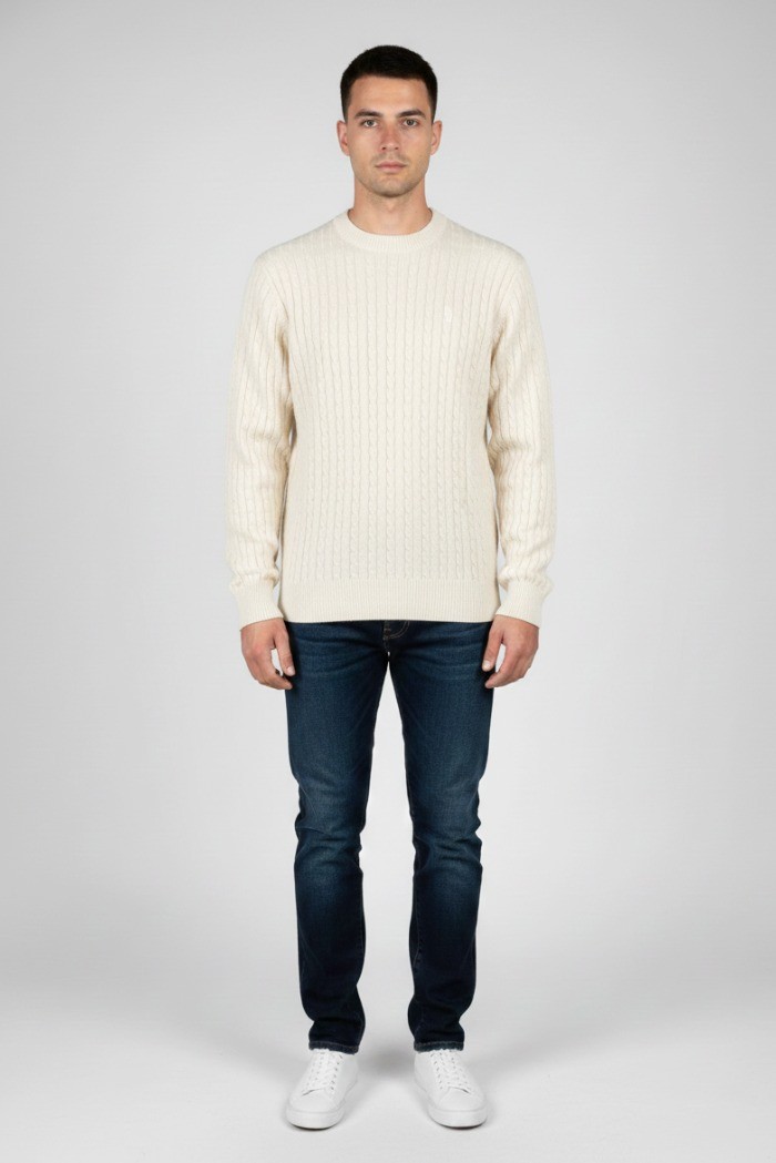 Refrigue maglia girocollo in lana e cotone punto treccia 2811w00160 [d53f965d]
