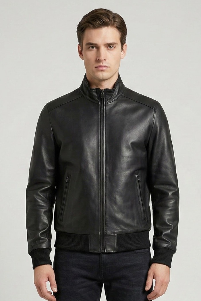Master Pelle bomber in nappa con collo a lupetto mp272-np [582966a4]