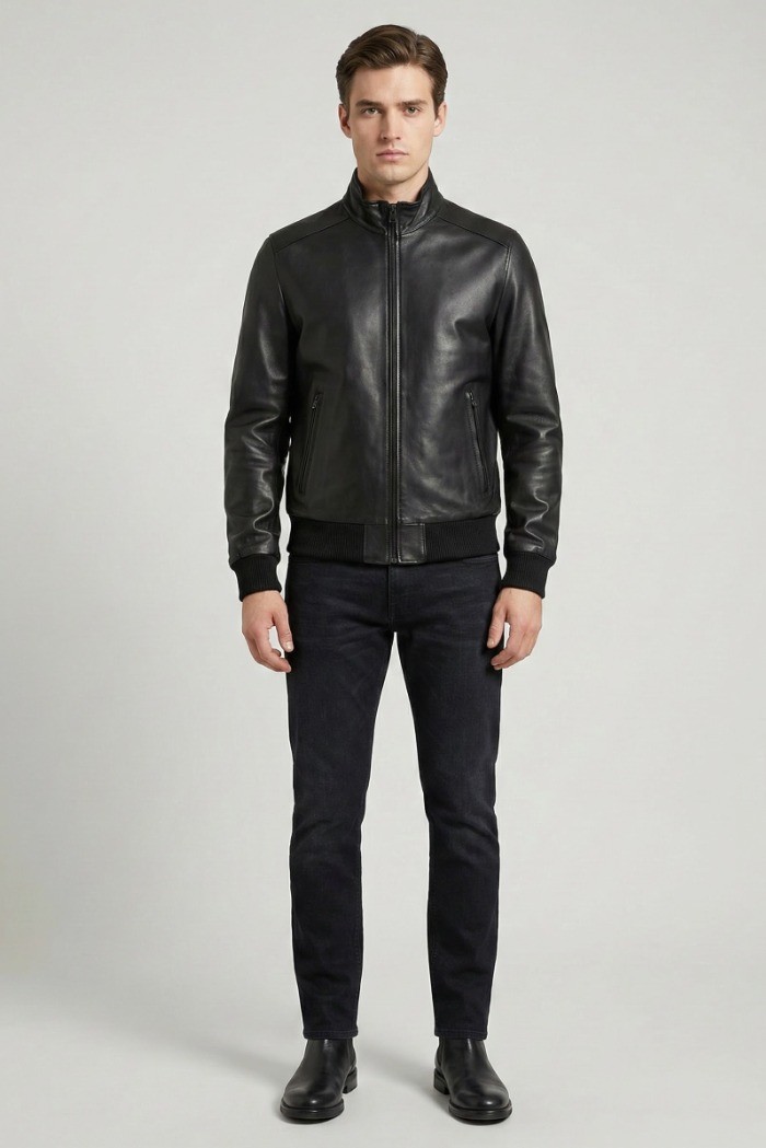Master Pelle bomber in nappa con collo a lupetto mp272-np [3342a3b3]