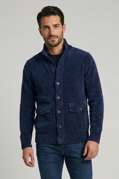 Nerovago cardigan lupetto in ciniglia con bottoni 750666 [df35f996]