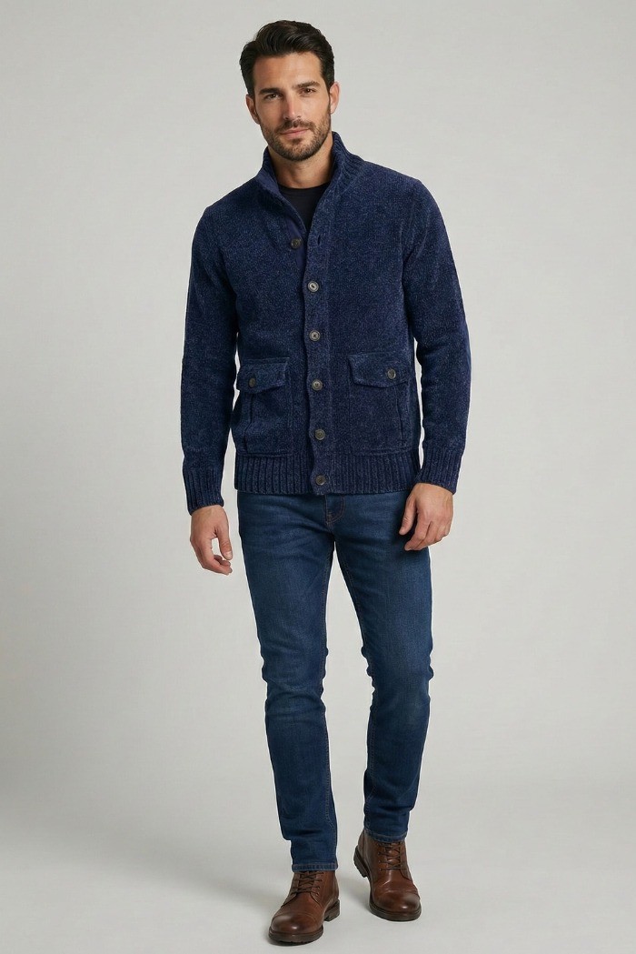 Nerovago cardigan lupetto in ciniglia con bottoni 750666 [b45e3c81]