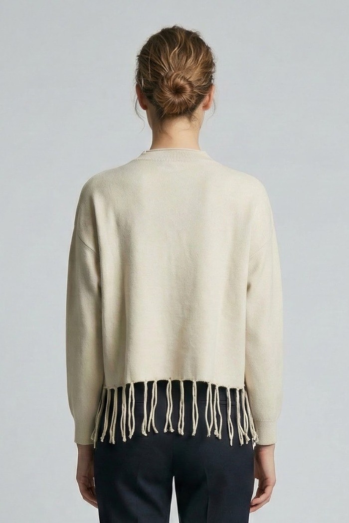 Fresh Flower maglia girocollo con frange sul fondo ff706 [14457a10]
