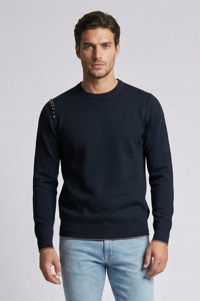 Nerovago maglia girocollo con inserti e toppe 750392 [441c3590]
