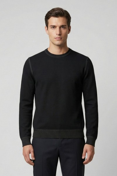 Nerovago maglia girocollo in misto viscosa con contrasti 750051 — 805219040076493_1