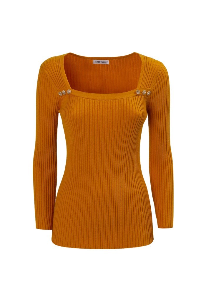 Influencer maglia con scollo quadrato e bottoni gioiello h98679 [5ba157a5]