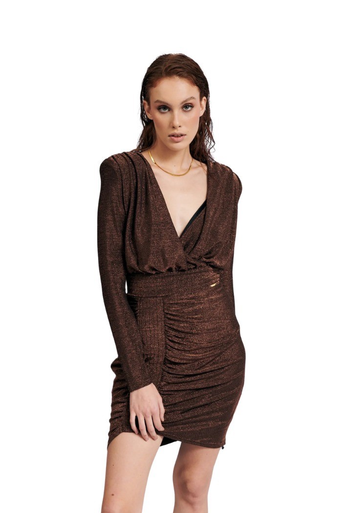 Influencer abito aderente in lurex con arricciatura b9689 [8e5eb231]