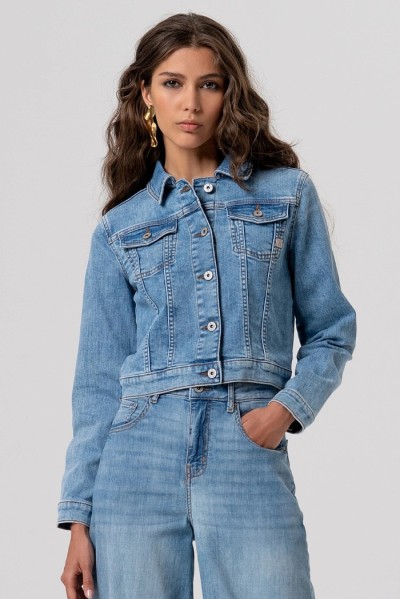 Fracomina giacca regular in denim con lavaggio chiaro fp26sj4001d45003 [dcd749c4]