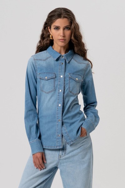 Fracomina camicia regular in denim con lavaggio bleached fp26st6030d47202 — 805219040077992_1