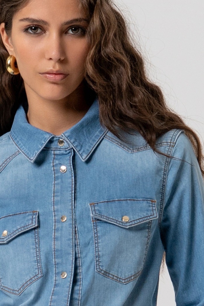 Fracomina camicia regular in denim con lavaggio bleached fp26st6030d47202 [5ce56572]