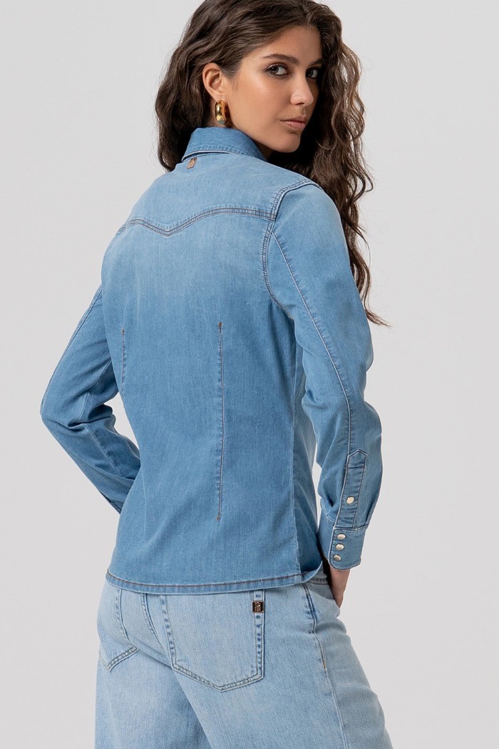 Fracomina camicia regular in denim con lavaggio bleached fp26st6030d47202 [ebf8a476]