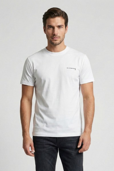 John Richmond t-shirt girocollo in cotone con logo sul petto uma25045ts — 805219040076197_1
