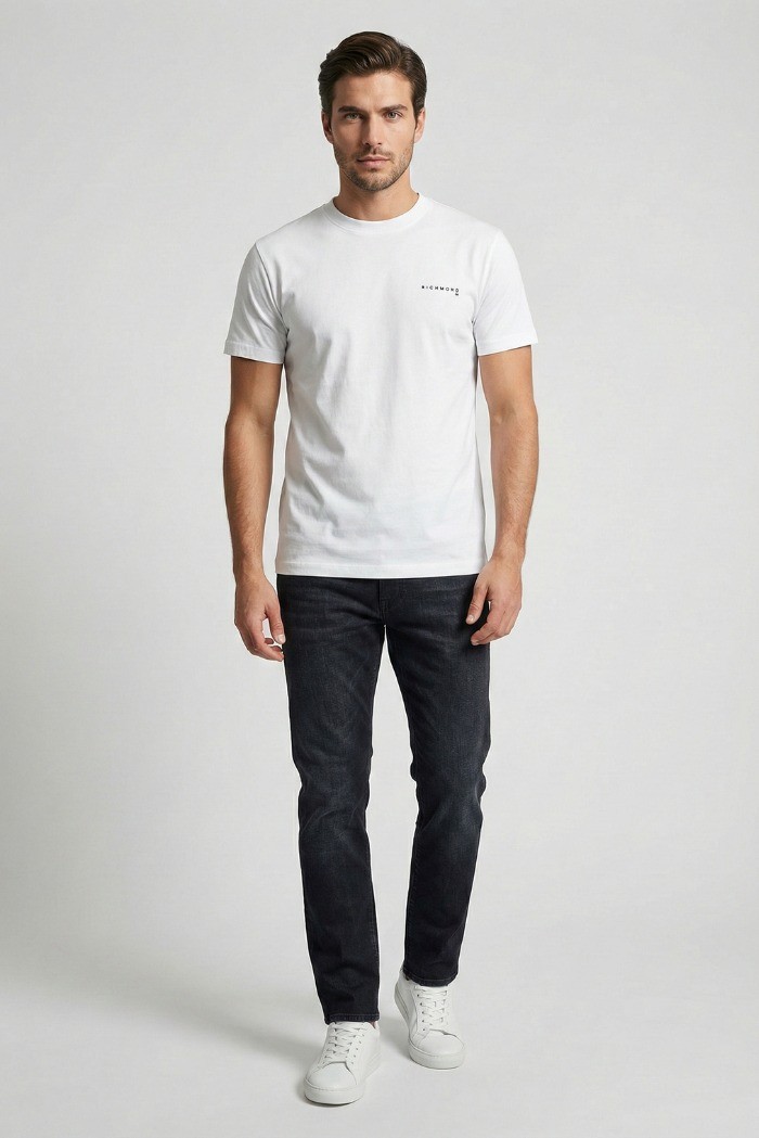 John Richmond t-shirt girocollo in cotone con logo sul petto uma25045ts [05f9edd7]