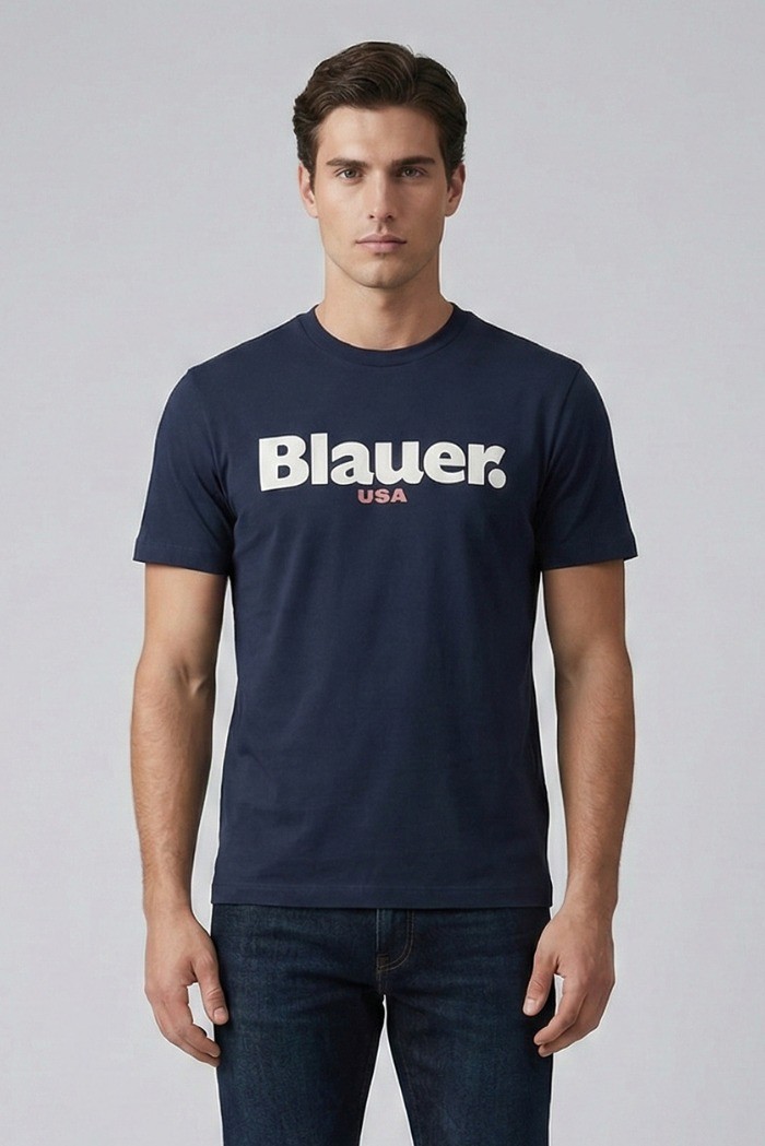 Blauer t-shirt con logo a contrasto Ernst 26sbluh02299-007439 [e141d09f]