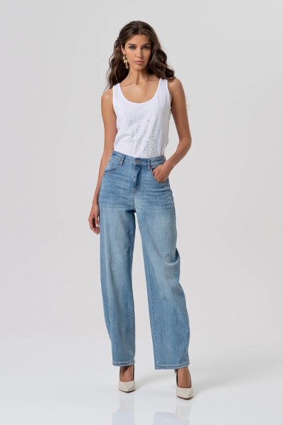 Fracomina jeans carrot balloon fit in denim con lavaggio medio fp26svd006d45003 — 805219040077987_1