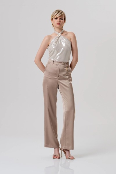 Fracomina pantalone flare a palazzo in raso fq26sv3005w47001 [a8623708]