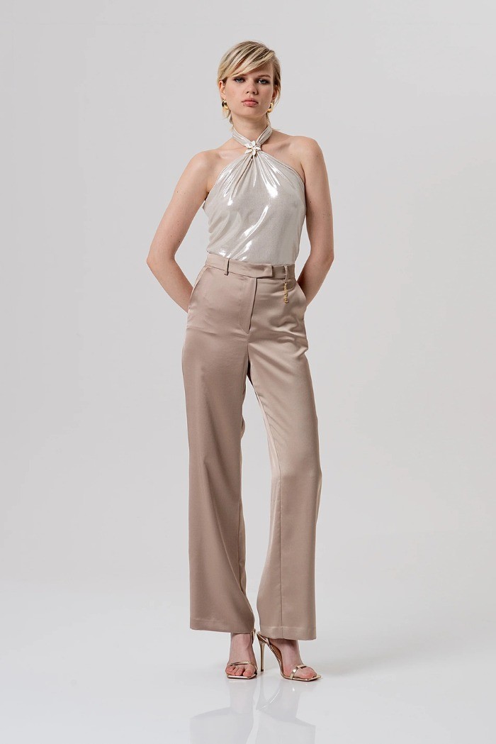 Fracomina pantalone flare a palazzo in raso fq26sv3005w47001 [a8623708]