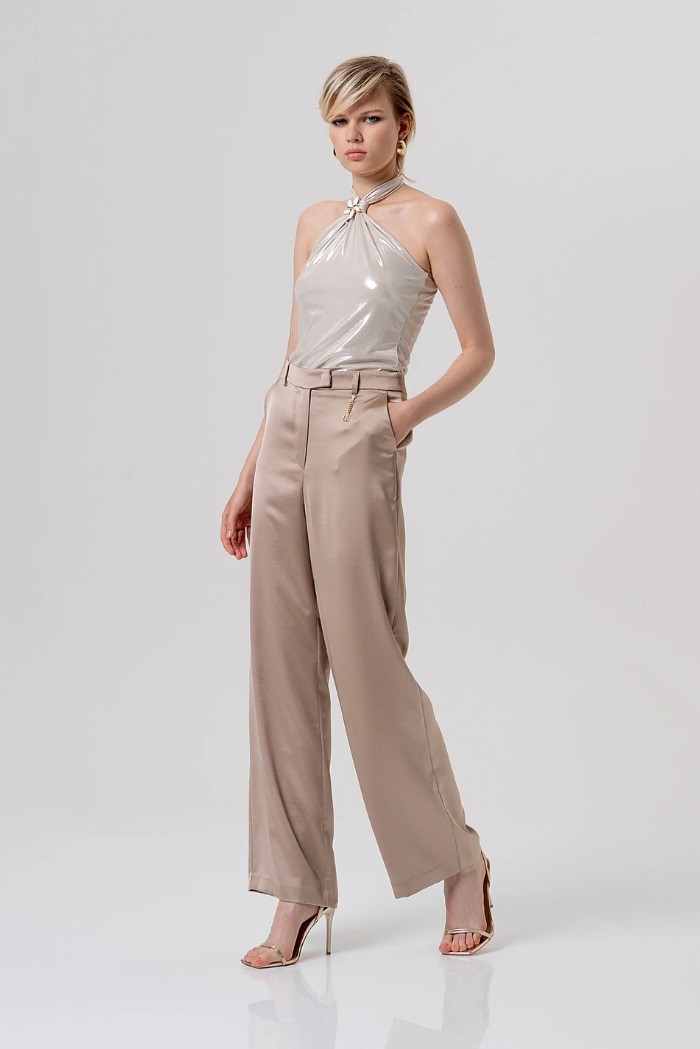 Fracomina pantalone flare a palazzo in raso fq26sv3005w47001 [71447405]