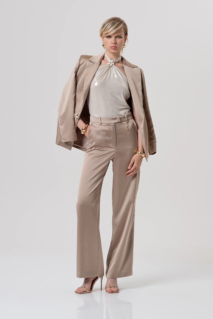 Fracomina pantalone flare a palazzo in raso fq26sv3005w47001 [c309f21f]