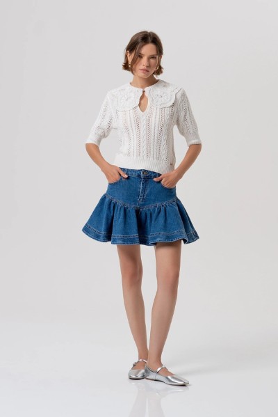 Fracomina gonna regular mini in denim con lavaggio medio fr26sg5006d40902 — 805219040077924_1