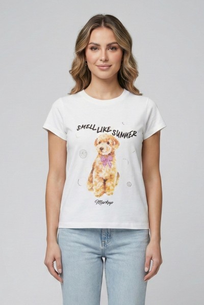 Markup t-shirt in cotone con stampa e strass MW1610023 [26cc7503]