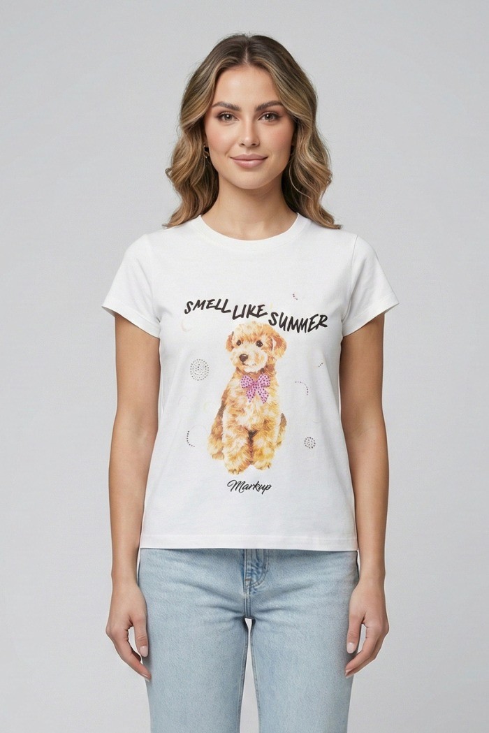 Markup t-shirt in cotone con stampa e strass MW1610023 [26cc7503]