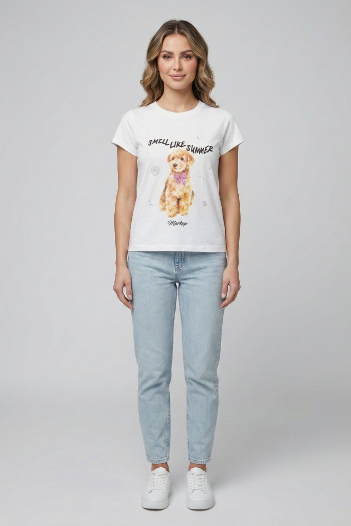 Markup t-shirt in cotone con stampa e strass MW1610023 [48f7f70a]