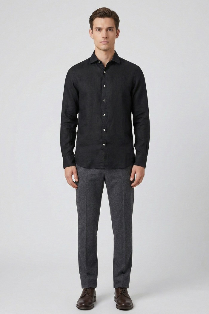 Markup camicia colletto francese in lino MK13003 [e632cd12]