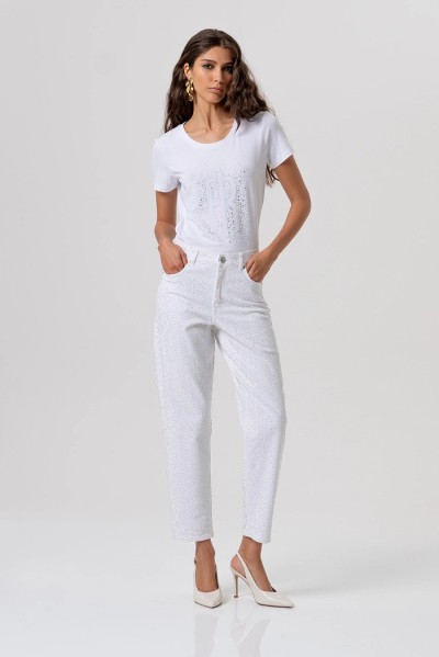 Fracomina pantalone carrot mom fit in tessuto bull con strass fp26svd005w615r9 — 805219040078274_1