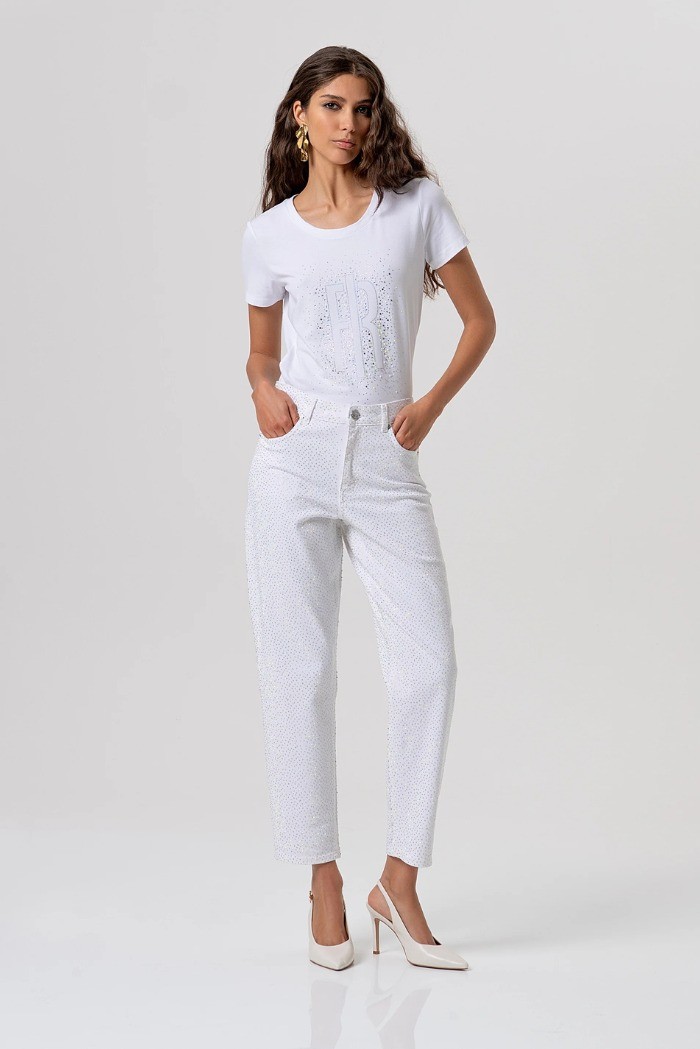 Fracomina pantalone carrot mom fit in tessuto bull con strass fp26svd005w615r9 [85633d60]