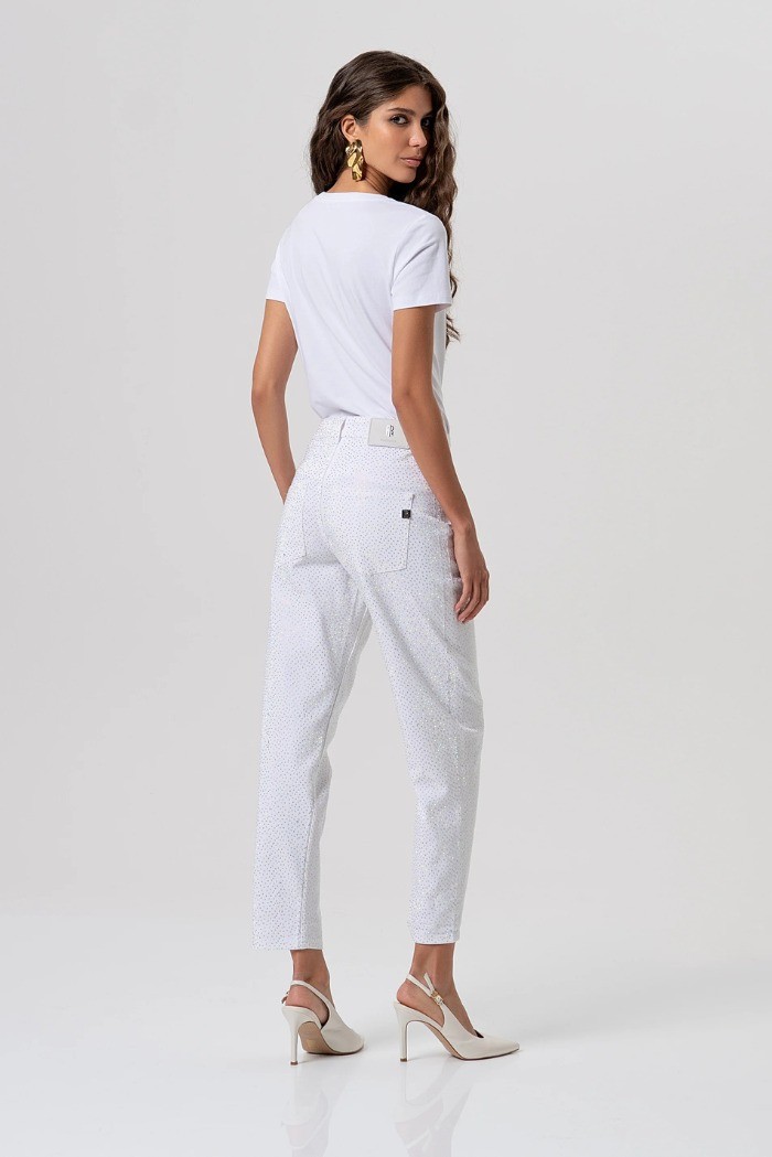 Fracomina pantalone carrot mom fit in tessuto bull con strass fp26svd005w615r9 [eb58bf69]